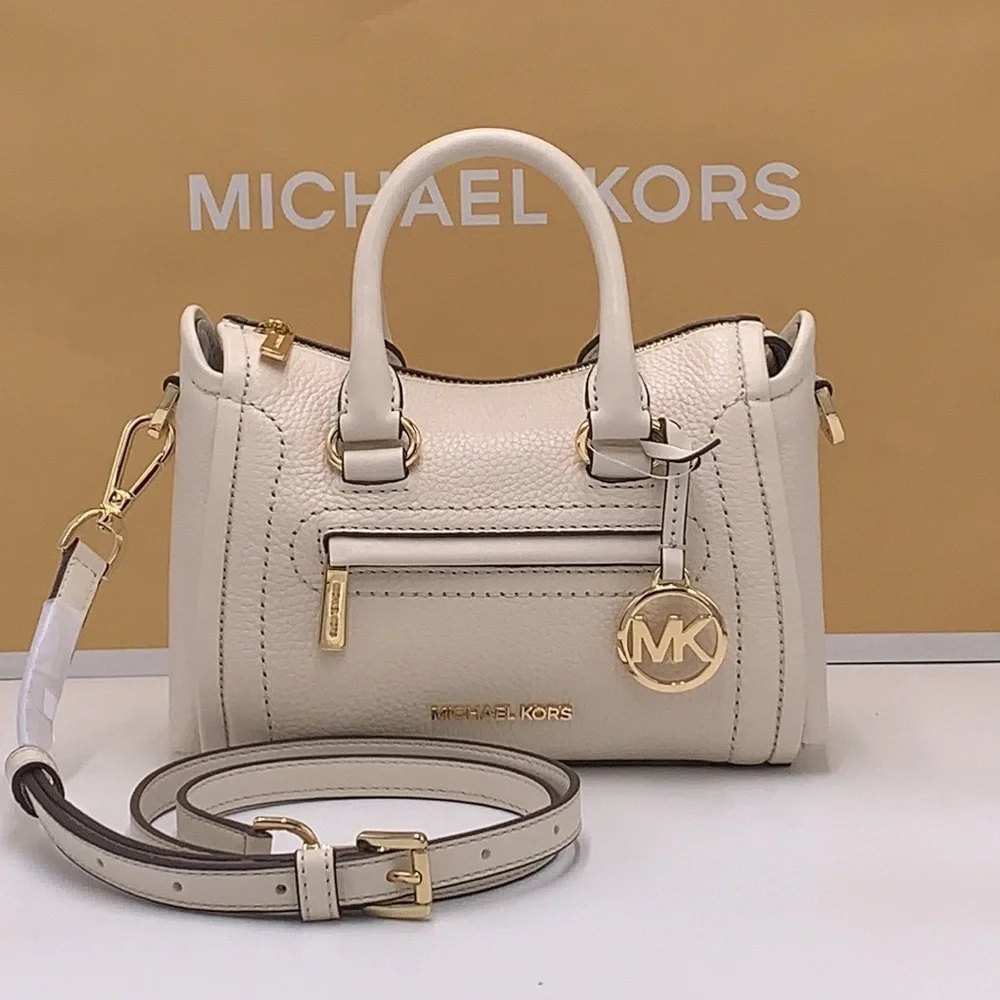 Michael Kors Carine Extra-Small Pebbled Leather Satchel Crossbody  Light Cream